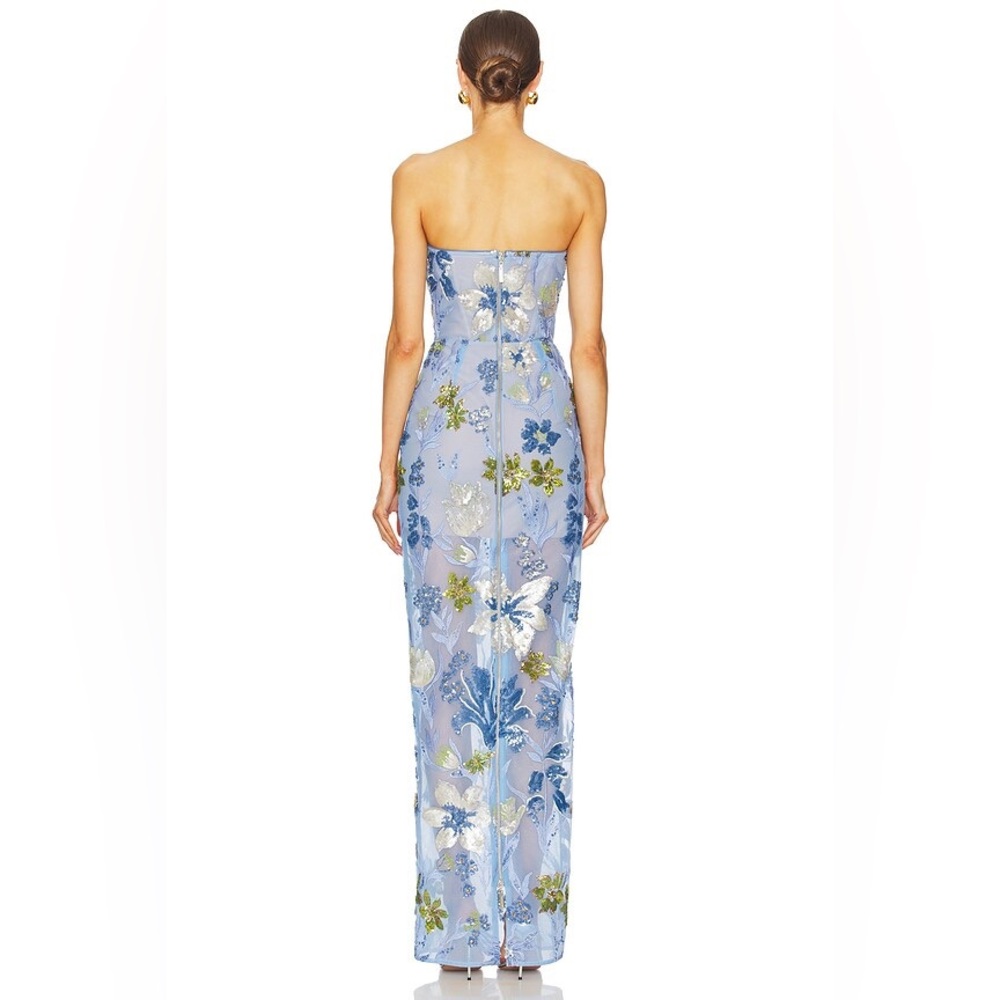 NWOT Bronx and Banco Dahlia Sequin Floral Column Gown IN Baby Blue - Picture 2 of 16
